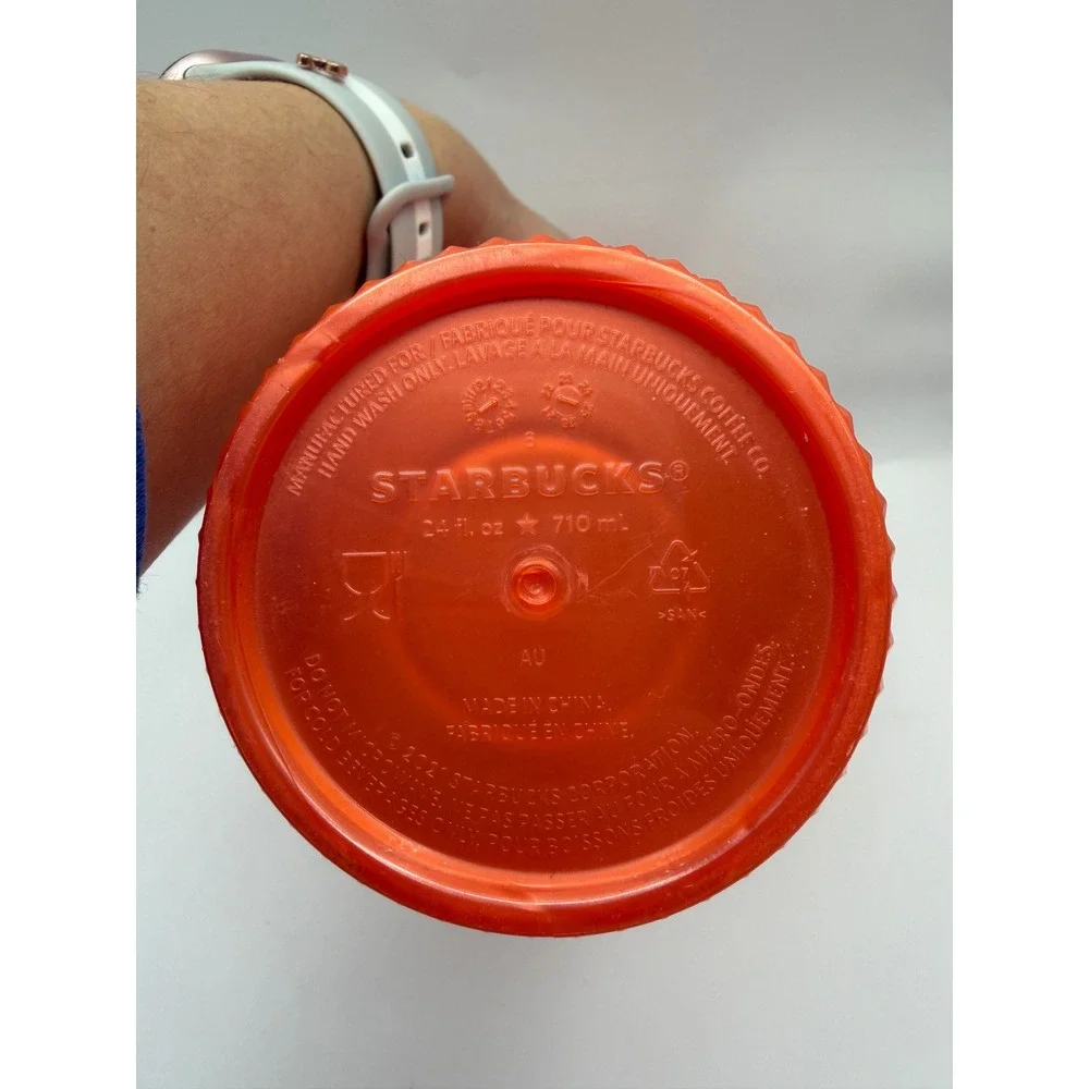 Starbucks‎ Iridescent Studded Tumbler 24oz Orange Venti Cold Cup Grid Bling